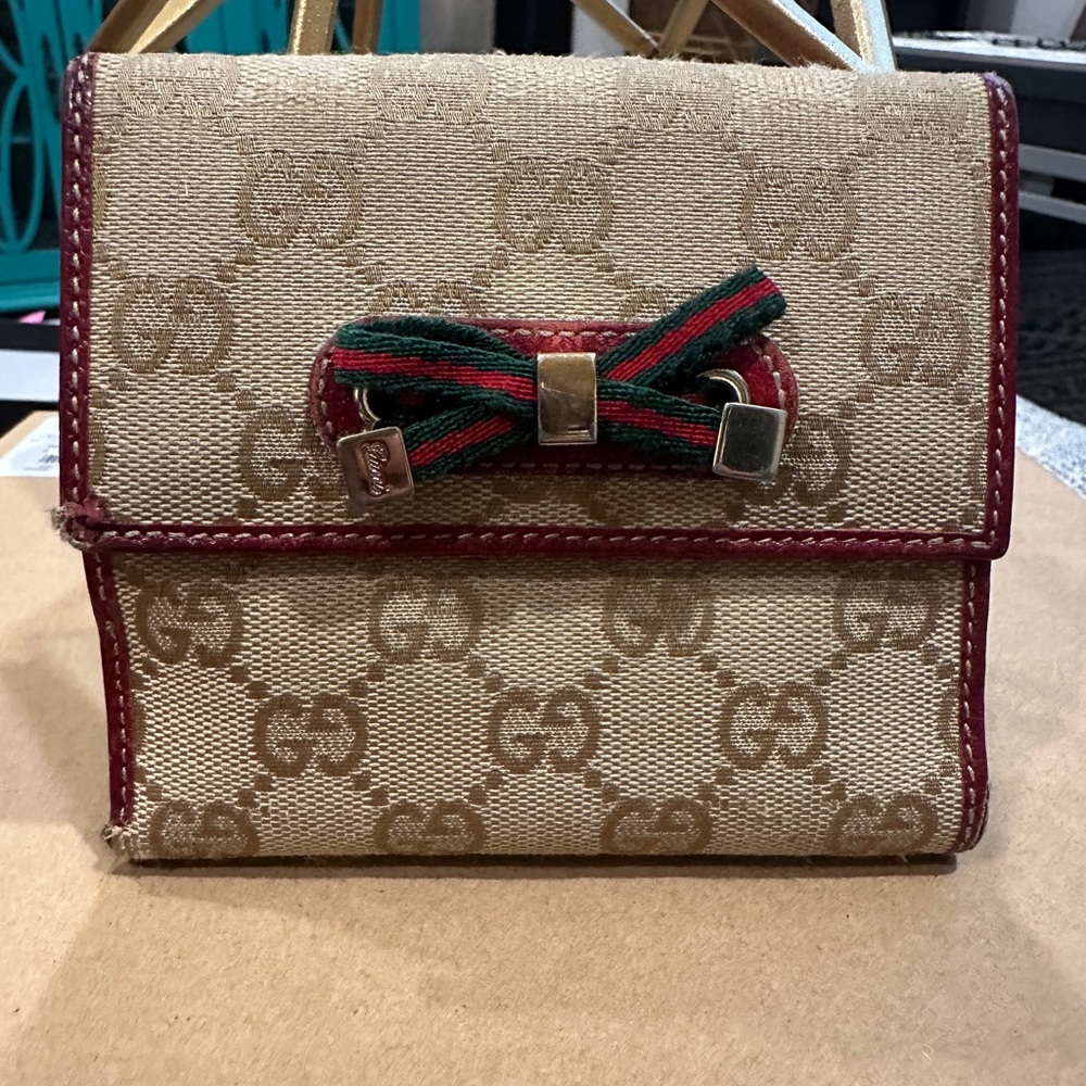 Gucci Canvas and Red Leather Wallet